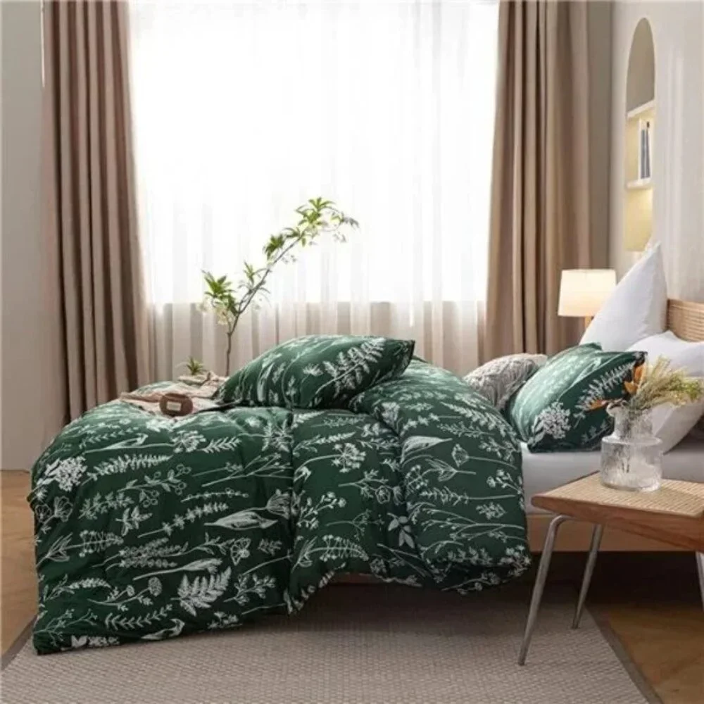 Comforter Set Emerald Comforter Set 3 PCS Bedding Floral Plant Flowers King/Quee